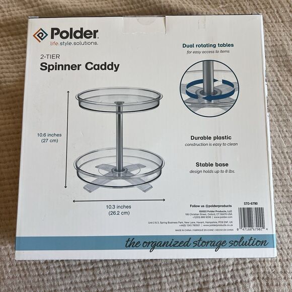 Polder Spinner Caddy 2-Tier Lazy Susan Organizer Storage Clear Kitchen Bathroom - Picture 2 of 5